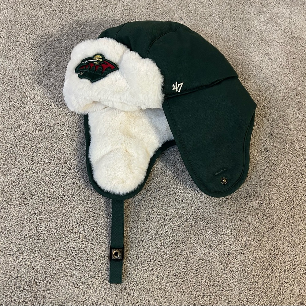 '47 Dark Green Trapper Hat with White Faux Fur Lining